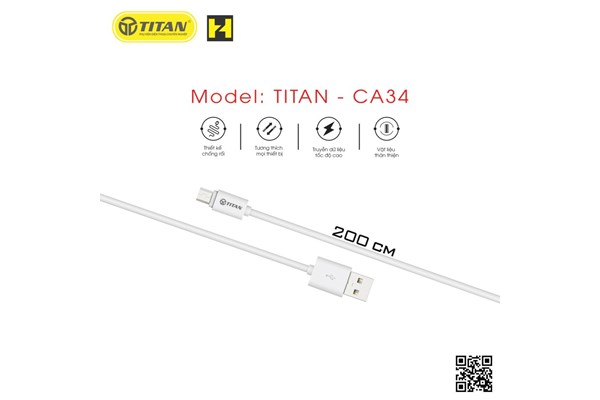 Cáp Sạc Nhanh 2.4A 2m Micro TITAN - CA34