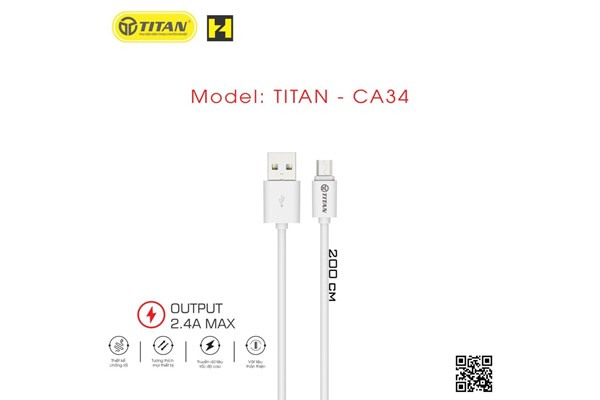 Cáp Sạc Nhanh 2.4A 2m Micro TITAN - CA34