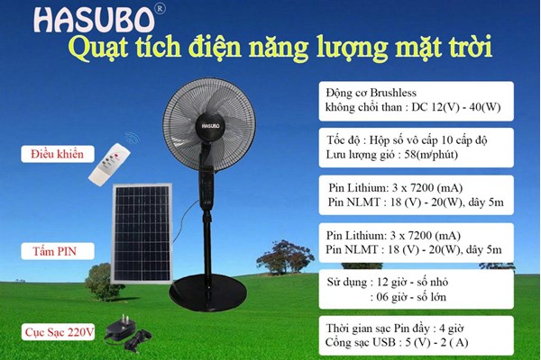 QUẠT NĂNG LƯỢNG MẶT TRỜI HASUBO ĐIỀU KHIỂN TỪ XA
